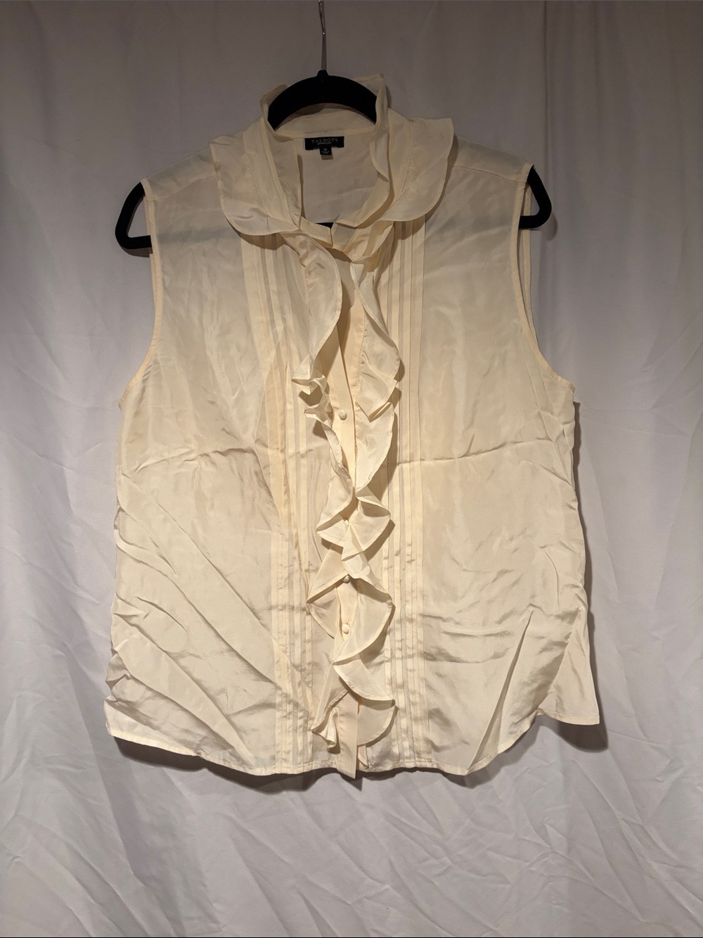 Talbots Cream Ruffle Tie-Neck Sleeveless Blouse